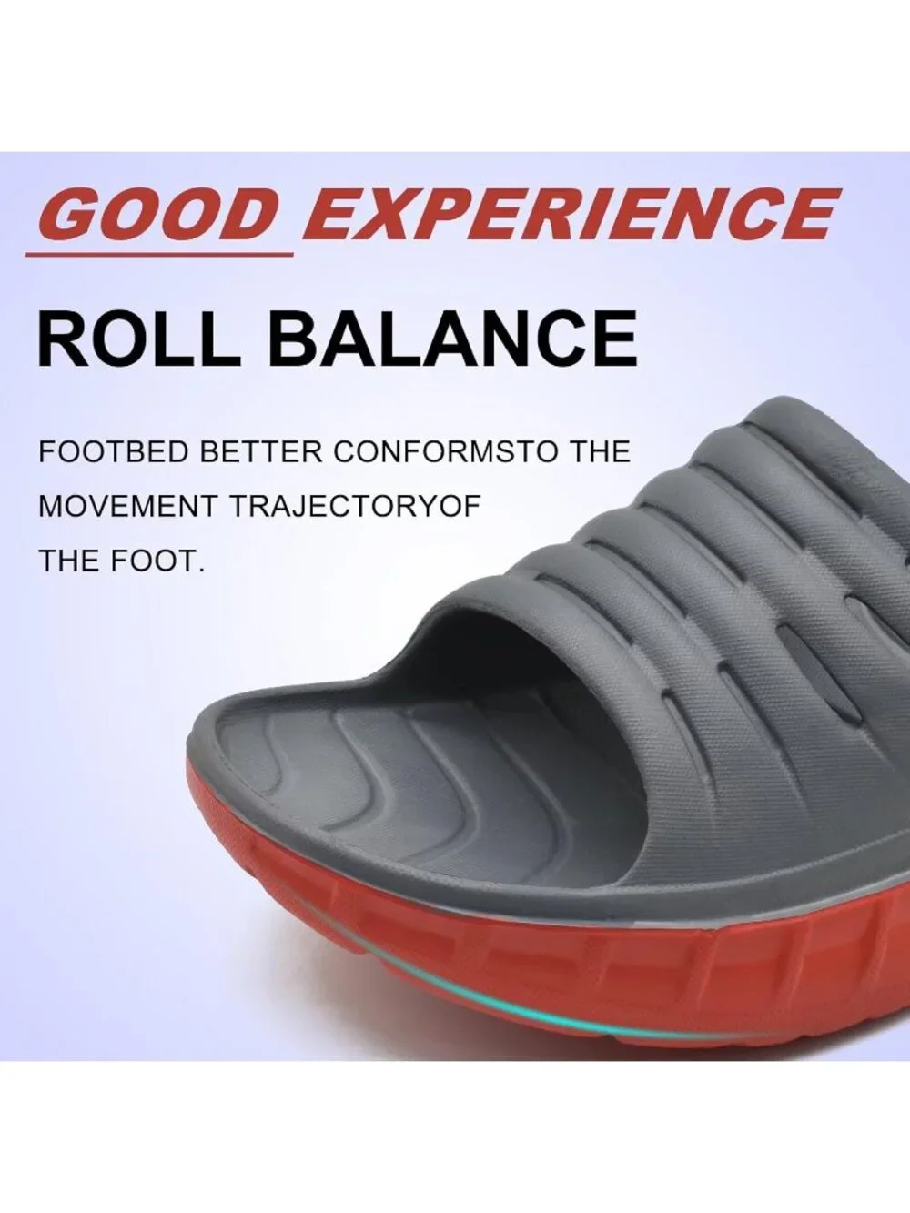 Men's Grey Red Sandals Orthotic Arch Support Open Toe Sport Slides Thick Cushion